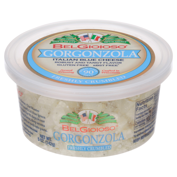 Specialty Cheeses BelGioioso Gorgonzola Cheese, Cow & Sheep Crumbled Cup hero