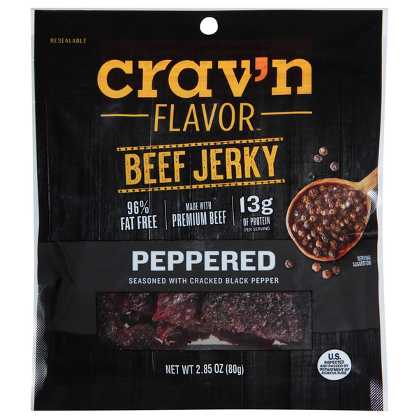 Popcorn & Jerky Crav'n Flavor Beef Jerky, Peppered hero