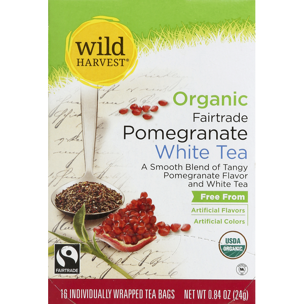 Tea Wild Harvest White Tea, Organic, Fairtrade, Pomegranate, Individually Wrapped Tea Bags hero