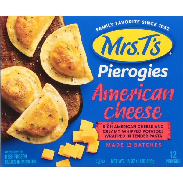 Frozen Meals Mrs. T's Pierogies, American Cheese hero