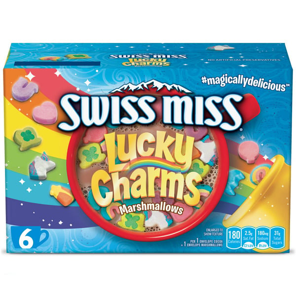 Cocoa & Drink Mixes Swiss Miss Chocolate Flavored Hot Cocoa Mix with Lucky Charms Marshmallows hero