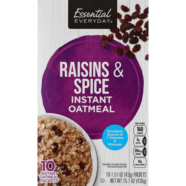 Hot Cereal & Pancake Mixes Essential Everyday Oatmeal, Instant, Raisins & Spice hero