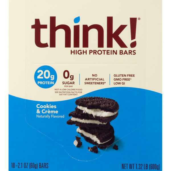 Energy & Granola Bars think! High Protein Bars, Cookies & Creme hero