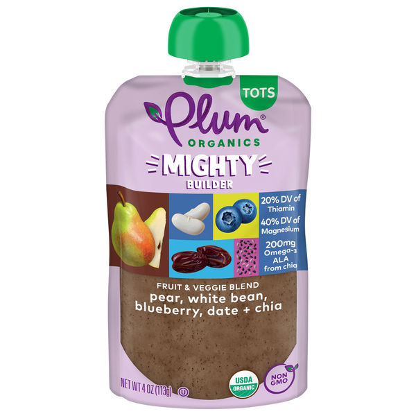 Baby Food & Formula Plum Organics® Mighty Protein & Fiber™ Pear, White Bean, Blueberry Date & Chia Tots Pouch hero