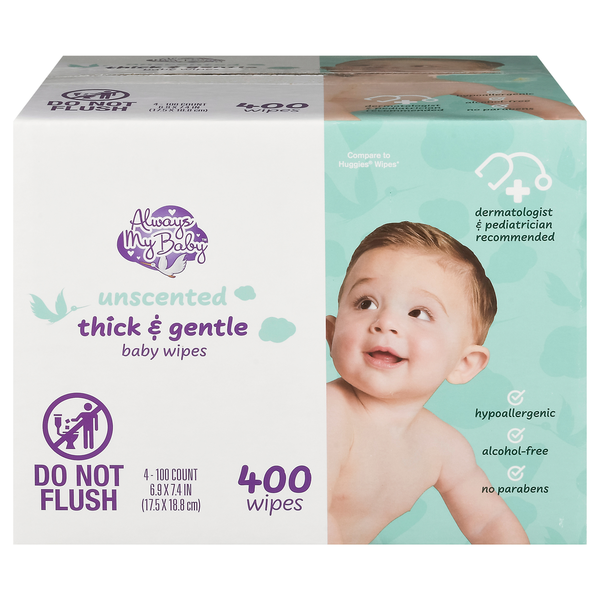 Diapers & Wipes Always My Baby Thick & Gentle Baby Wipes Unscented  4pk hero