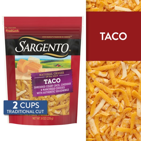 Packaged Cheese Sargento Shredded Taco Natural Cheese with Authentic Seasonings hero