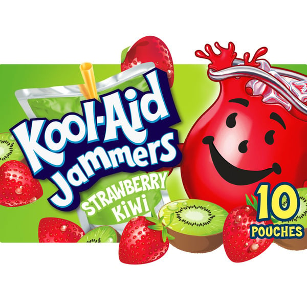 Water, Seltzer & Sparkling Water Kool-Aid Jammers Strawberry Kiwi Flavored Kids 0% Juice Drink Pouches hero