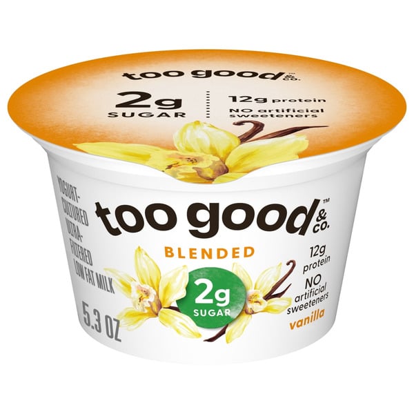 Yogurt Too Good & Co. Vanilla Flavored Lower Sugar, Low Fat Greek Yogurt Cultured Product, Gluten Free, Keto Friendly Healthy Snacks, 5.3 OZ Cup hero