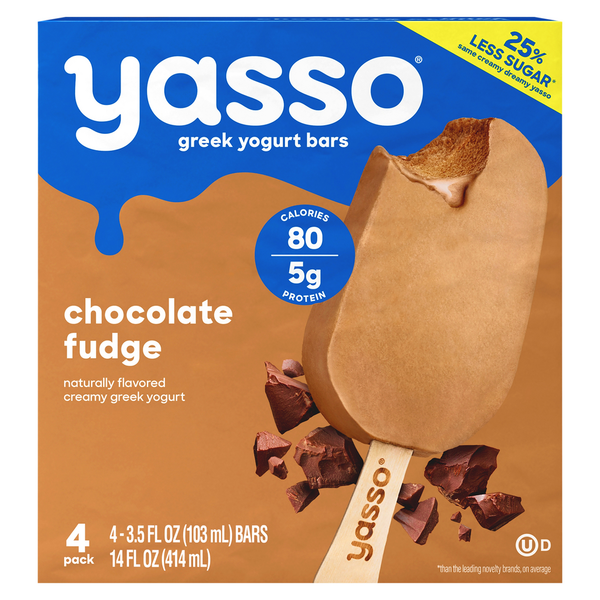 Ice Cream, Novelties & Ice Yasso Yogurt Bars, Greek, Chocolate Fudge, 4 Packs hero