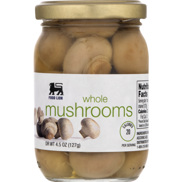 Canned & Jarred Vegetables Food Lion Mushrooms, Whole, Jar hero