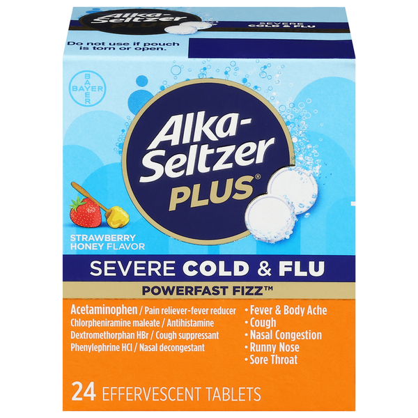 Cold, Flu & Allergy Alka-Seltzer Plus Severe Cold & Flu, Effervescent Tablets, Strawberry Honey Flavor hero