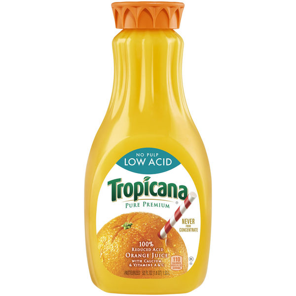 Juice & Nectars Tropicana Low Acid Orange No Pulp with Calcium and Vitamins A and C 100% Juice hero