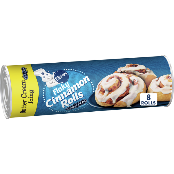 Holiday Items Pillsbury Flaky Cinnabon Cinnamon Rolls and Butter Cream Icing hero