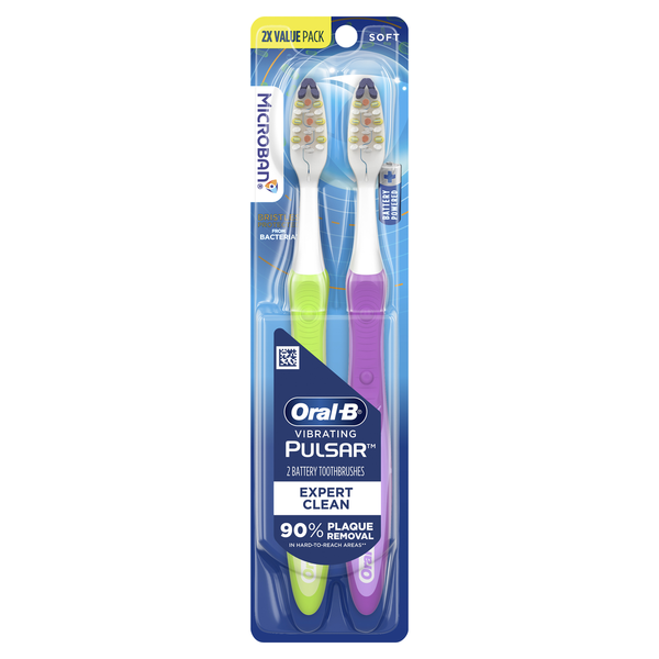 Oral Hygiene Oral-B Vibrating Pulsar Battery Toothbrush w/Microban, Plaque Remover for Teeth, Soft hero