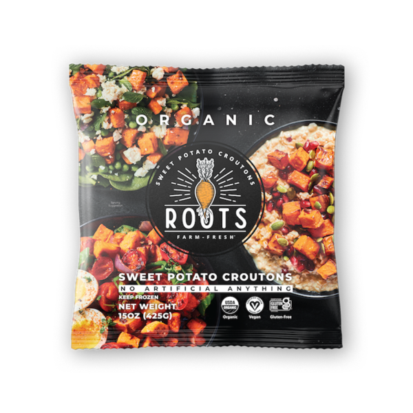 Frozen Produce Roots Farm Fresh Organic Sweet Potato Croutons, Vegan, Non GMO hero