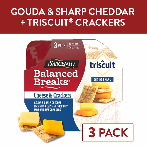 More Household Sargento Balanced Breaks, Gouda & Sharp Cheddar/Triscuit Mini Original Crackers, 3 Pack hero