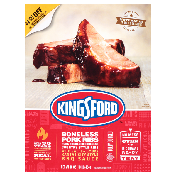 Packaged Meat Kingsford Boneless Pork Steak Cuts with Sweet & Smoky Kansas City Style hero