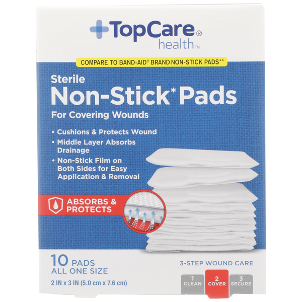 First Aid TopCare Sterile Non-Stick All One Size Pads hero