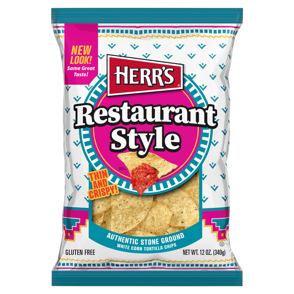 Chips & Pretzels Herr's Tortilla Chips, White Corn, Restaurant Style hero