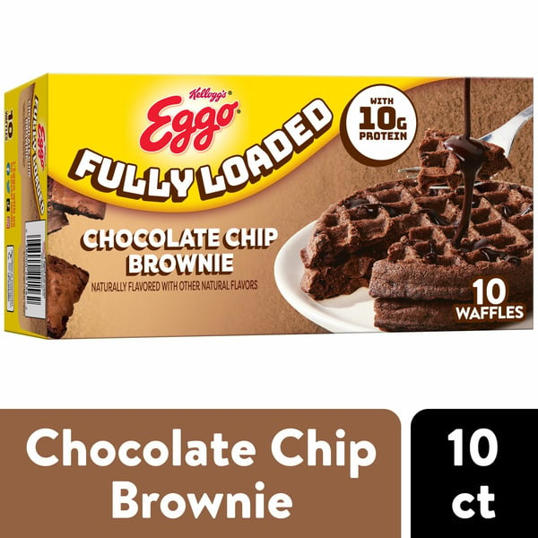 Eggo Fully Loaded Protein Waffles, Frozen Breakfast, Protein Snacks, Chocolate Chip Brownie hero