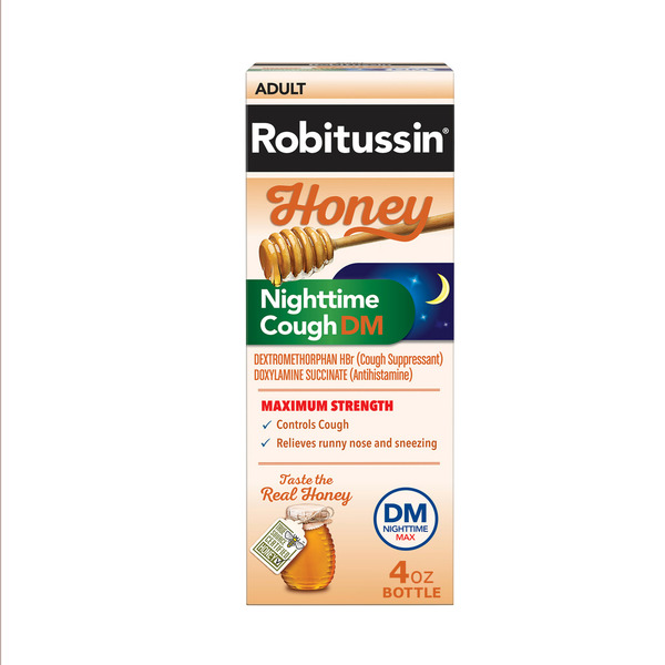 Cold, Flu & Allergy Robitussin Honey Nighttime Cough DM Max hero