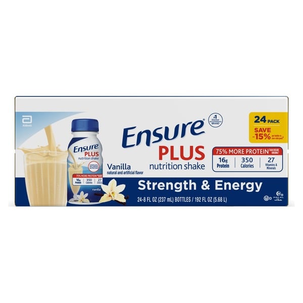 Protein & Meal Replacements Ensure Plus Nutrition Shake Vanilla Ready to Drink Bottles hero