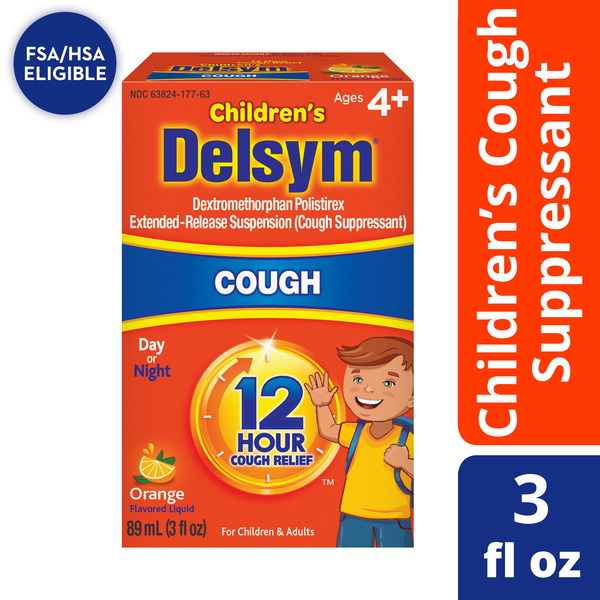 Cold, Flu & Allergy Delsym® Children's Cough Suppressant Liquid, Orange Flavor hero