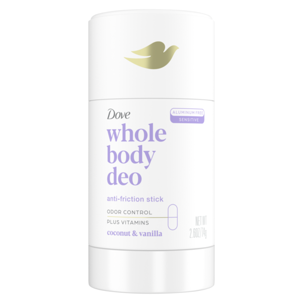 Deodorants Dove Whole Body Deo, Anti-Friction Stick, Aluminum Free, Sensitive, Coconut & Vanilla hero