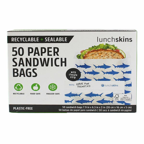 More Household Lunchskins Recyclable + Sealable Sandwich Bags w/Closure Strip, Navy Shark hero