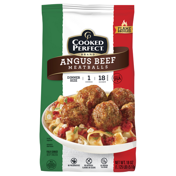 Frozen Meat Cooked Perfect Meatballs, Angus Beef, Dinner Size hero