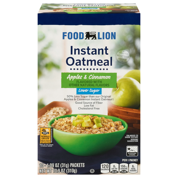 Hot Cereal & Pancake Mixes Food Lion Apples & Cinnamon Instant Oatmeal Lower Sugar hero