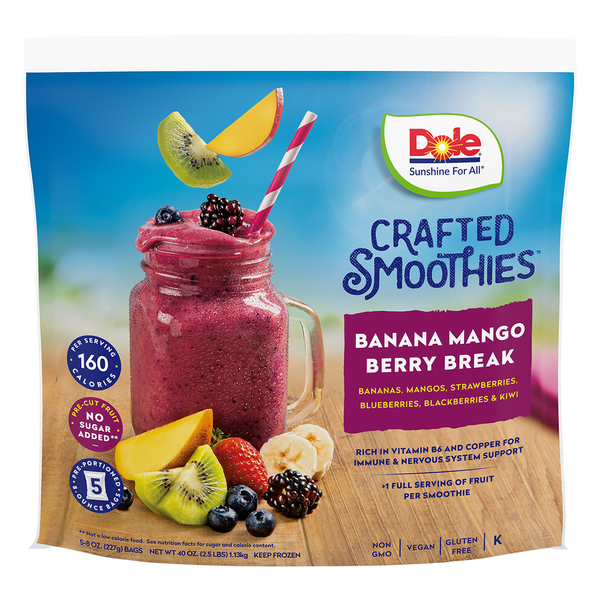 Frozen Produce Dole Smoothies, Crafted, Banana Mango Berry Break hero