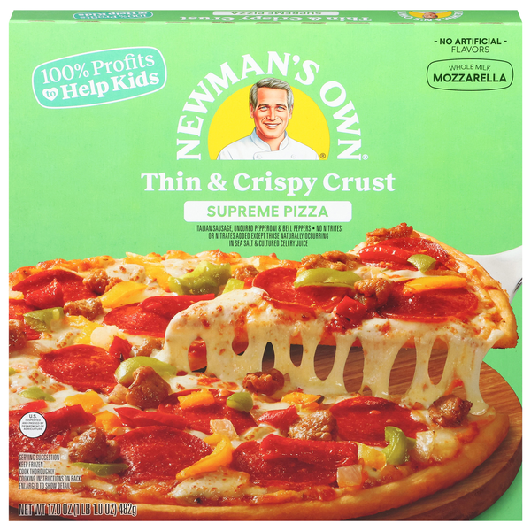 Frozen Pizza Newman's Own Pizza, Thin & Crispy Crust, Supreme hero