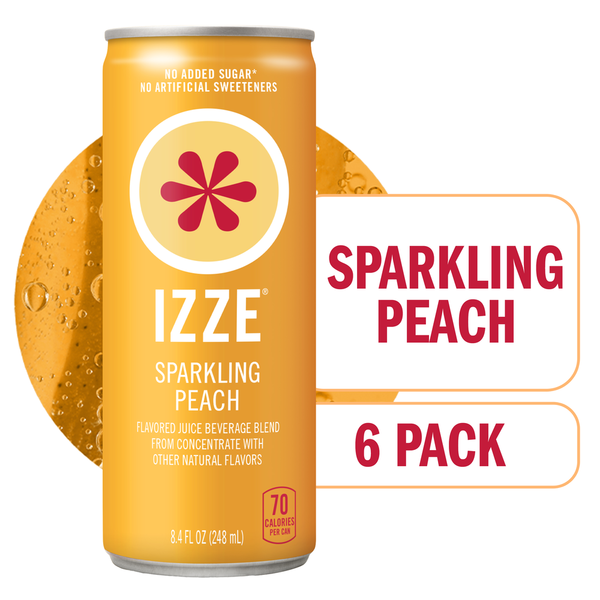 IZZE Sparkling Juice Beverage Blend, Peach, No Sugar Added, 8.4 FL OZ, 6 Cans hero