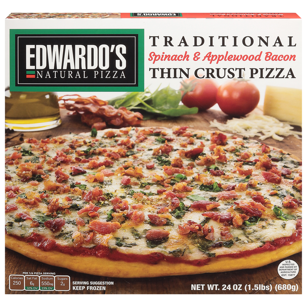 Frozen Pizza Edwardo's Pizza, Traditional, Thin Crust, Spinach & Applewood Bacon hero