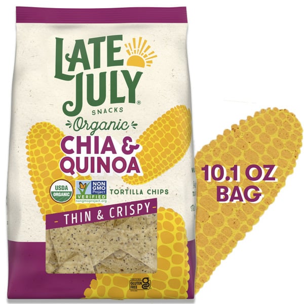 Potato Chips,Tortilla & Pretzels Late July Thin and Crispy Organic Tortilla Chips with Chia and Quinoa hero