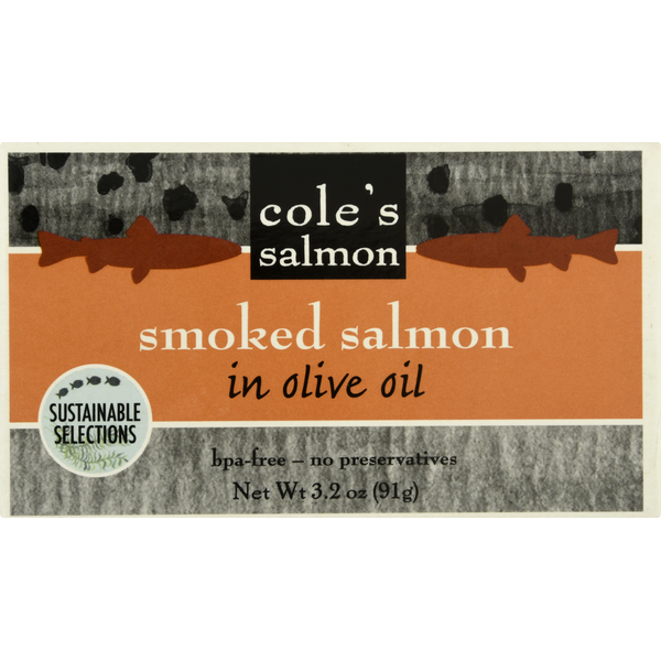 Canned Meat & Seafood Cole’s Salmon, in Olive Oil, Smoked hero