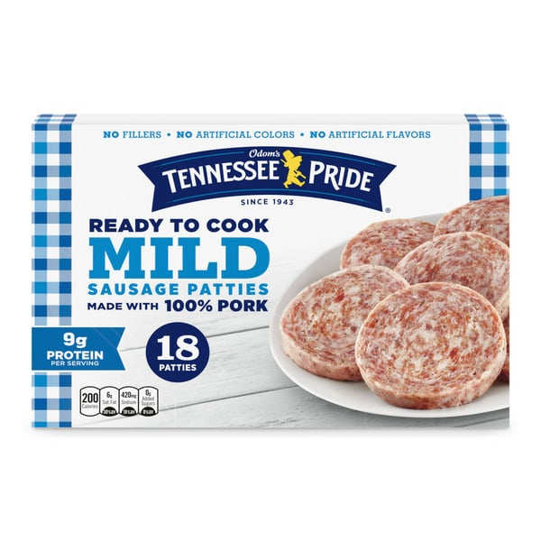 Frozen Meat & Seafood Odom's Tennessee Pride Mild Sausage Patties, Frozen Breakfast Sausage hero