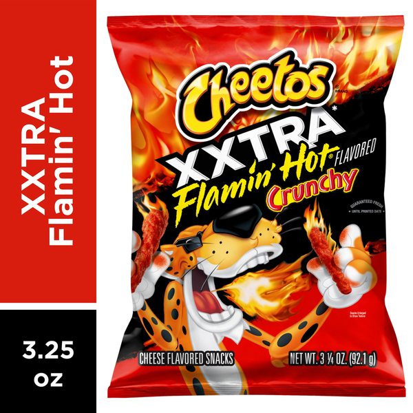 Chips & Pretzels Cheetos Crunchy Cheese Flavored Snacks XXTRA Flamin' Hot Flavored hero