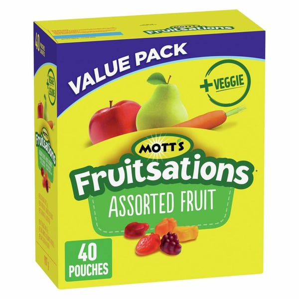 Fruit & Vegetable Snacks Mott’s Fruitsations + Veggie Gluten Free Assorted Fruit Flavoured Snacks, Kids Snacks hero