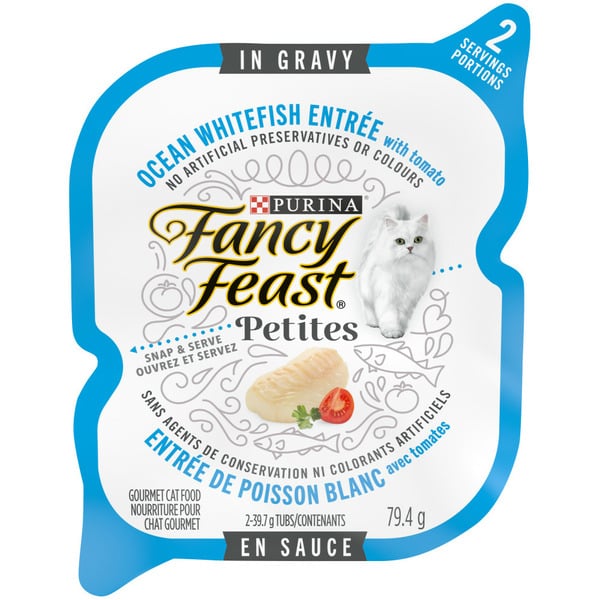 Cat Food & Care Fancy Feast Dishware Petites Ocean Whitefish Entrée with Tomato in Gravy hero