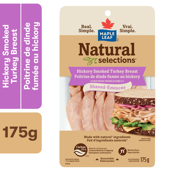 Lunch Meat Maple Leaf Natural Selections Shaved Deli Turkey Breast, Hickory Smoked hero