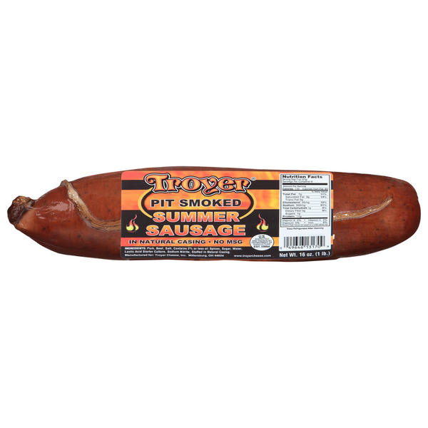 Hot Dogs, Bacon & Sausage Troyer Summer Sausage, Pit Smoked hero