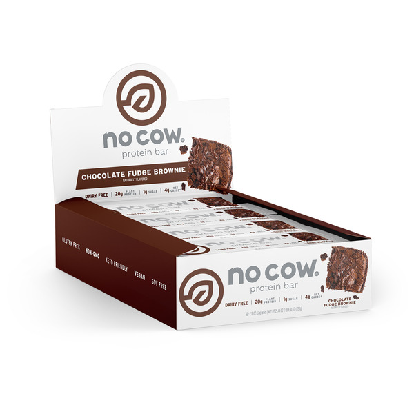 Bars No Cow Chocolate Fudge Brownie Protein Bar, Plant-based protein bar hero