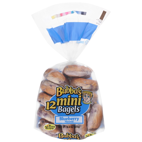 Buns & Rolls Bubba’s Bagels, Sliced, Mini, Blueberry Flavored hero