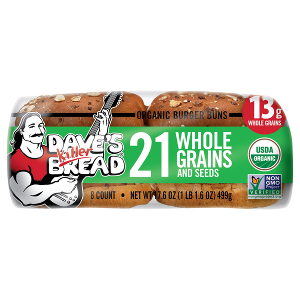 Packaged Bread Dave's Killer Bread Burger Buns, 21 Whole Grains and Seeds, Organic hero