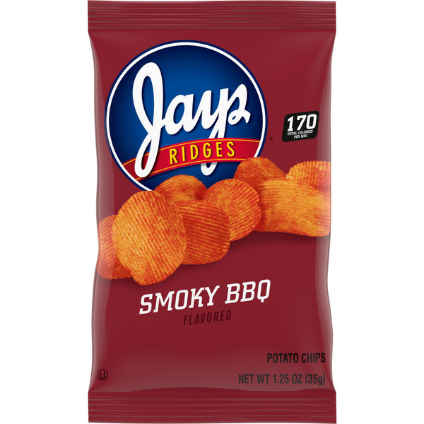 Chips & Pretzels Jays Smoky BBQ Flavored Ridges Potato Chips hero