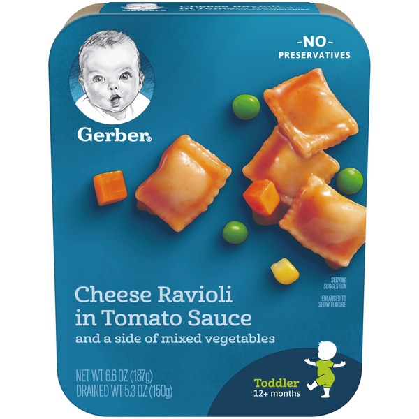 Baby Food & Formula Gerber Cheese Ravioli In Tomato Sauce With Mixed Vegetables Toddler Food Tray hero