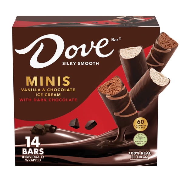 Frozen Dessert & Novelties Dove Bar Minis Vanilla Chocolate Ice Cream with Dark Chocolate Bars hero