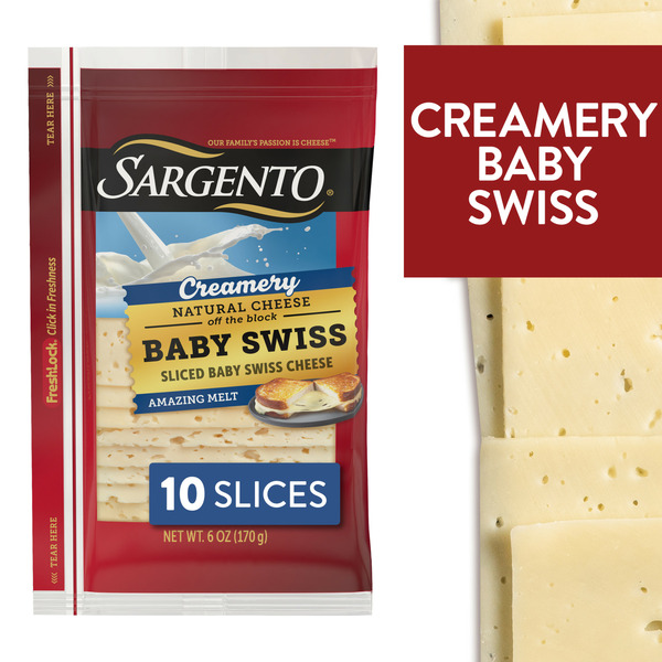 Packaged Cheese Sargento Creamery Sliced Baby Swiss Natural Cheese hero